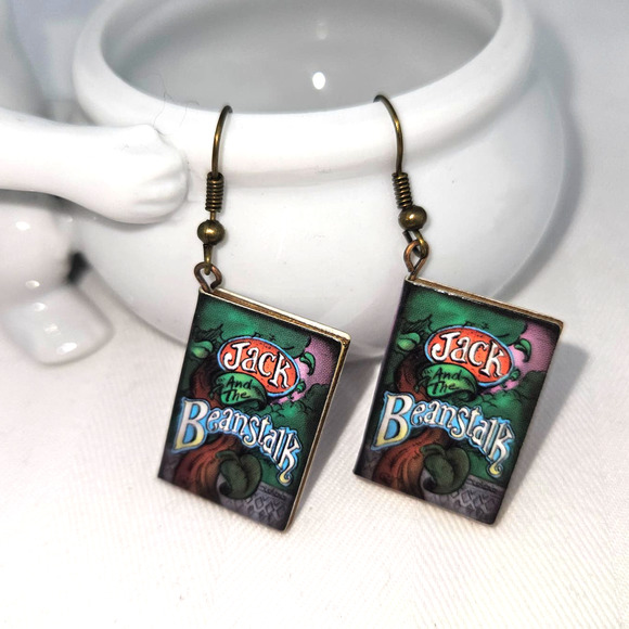 Jack and the Beanstalk Fairytale Book Earrings w/ Bronze Hooks Hypoallergenic - Picture 1 of 2